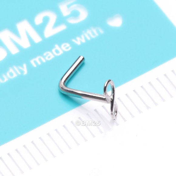 14 Karat White Gold Infinity Symbol Top L-Shaped Nose Ring - Picture 1 of 5